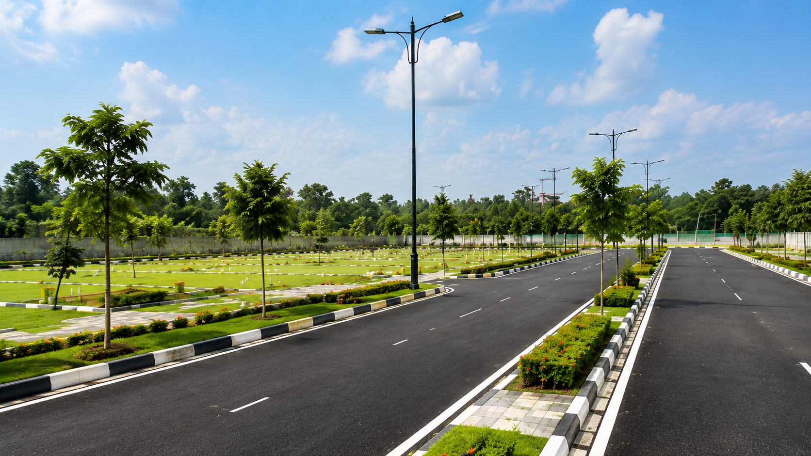 Landscaped plot road view
